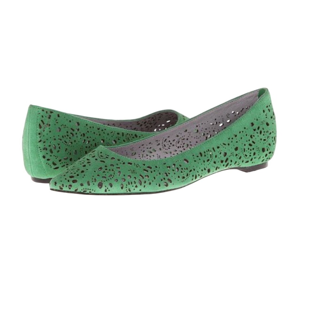 Johnston & Murphy Green Tami Laser Cut Pointed‎ Ballet Flat Women's 6M